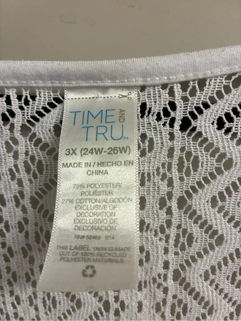 Time and Tru White Lace Swim Coverup 3X